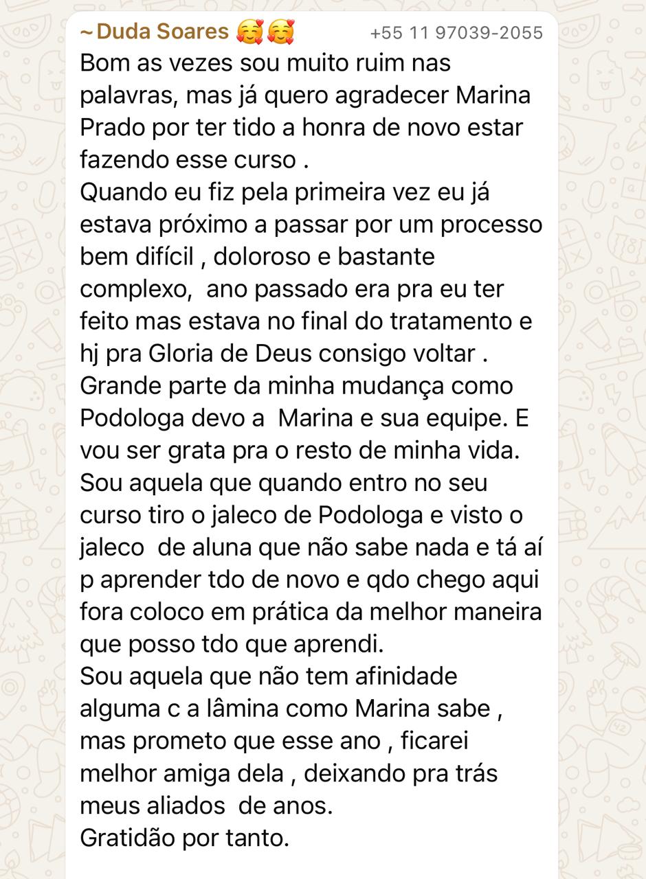 Depoimento Duda Soares - Gratidão pela mudança como Podóloga
